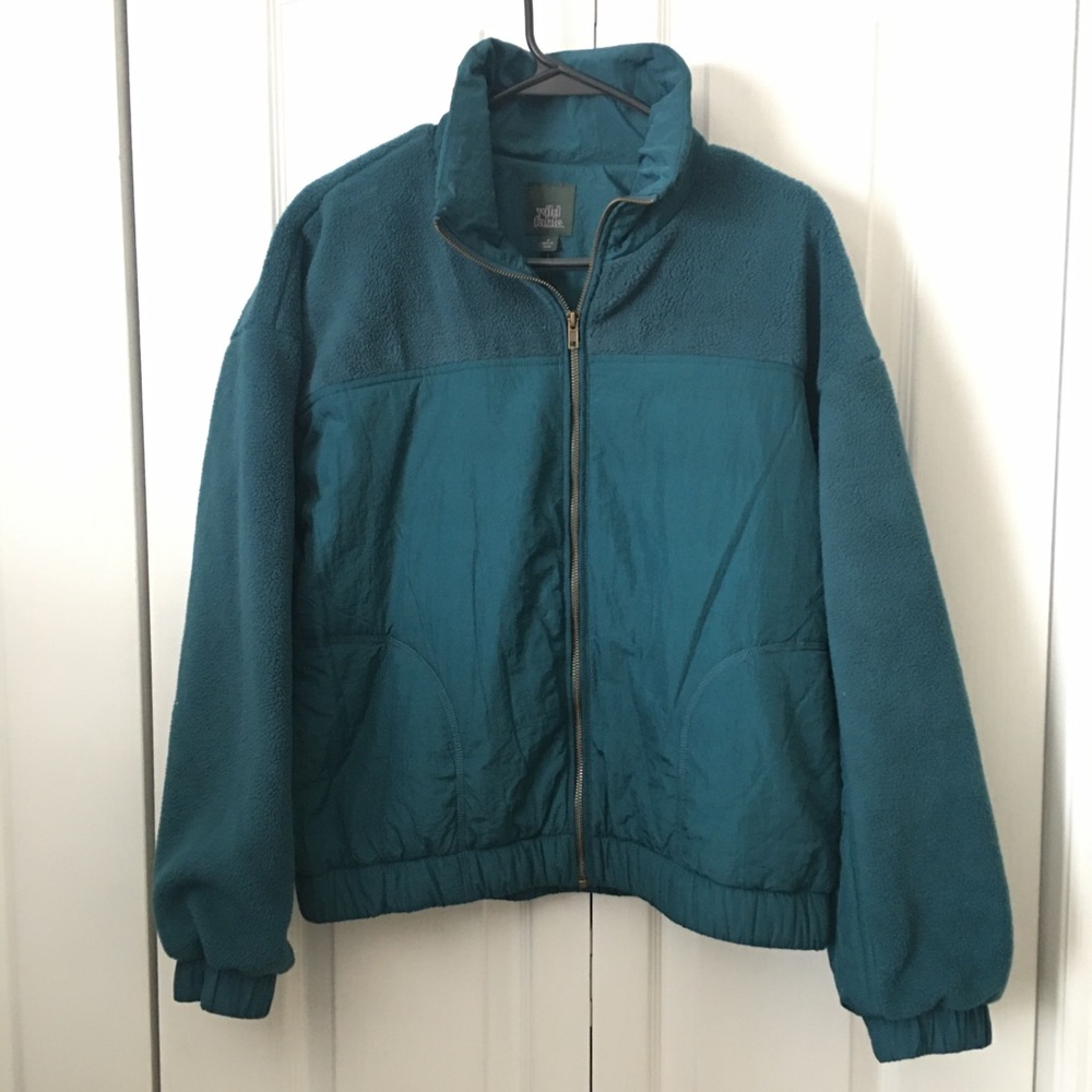 Wild fable botanical blue/teal fleece jacket small NWT